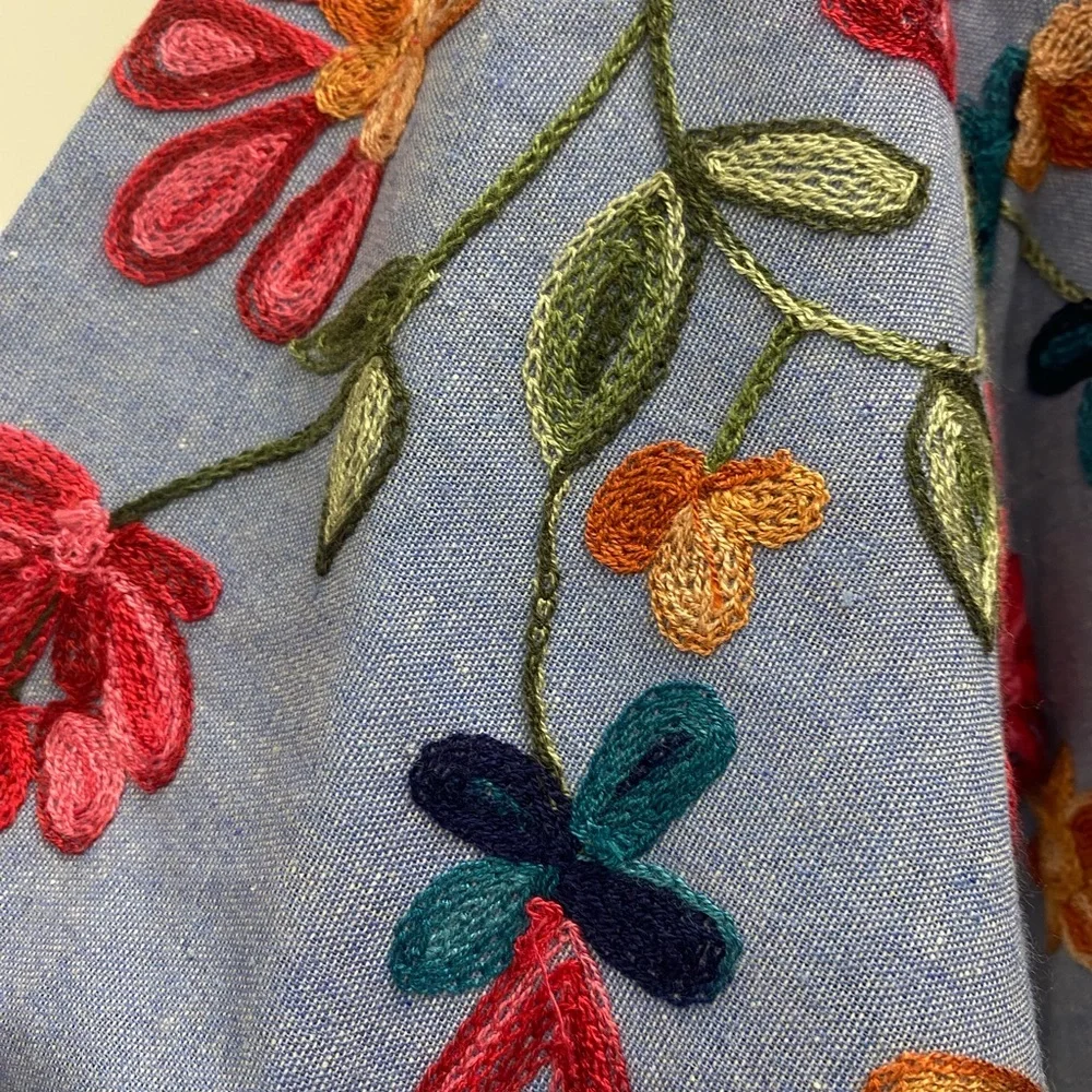 Embroidered Floral Blue Blouse - Picture 3 of 5